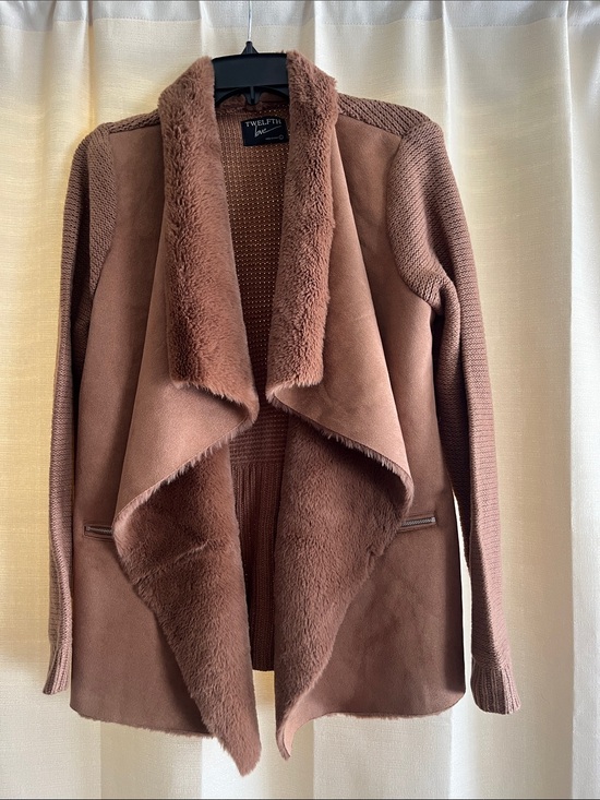 Twelfth Love Jackets & Blazers - Twelfth Love Faux-Suede Draped Cardigan - Brown